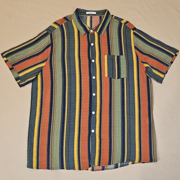 Hawalili Mens Shirt Medium Colorful Striped Button Front Rayon Lightweight‎ XL - Picture 1 of 9
